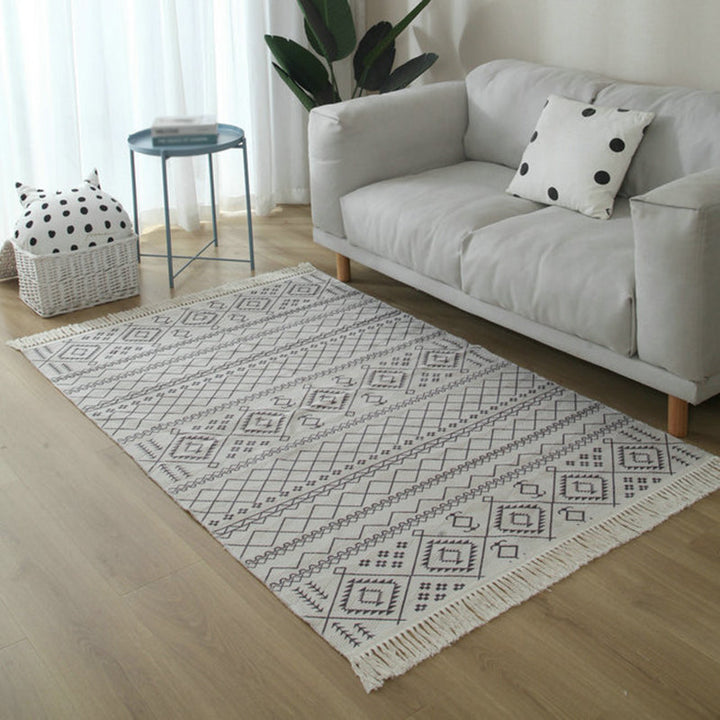 Lisslune | Simple Living Room Rug Multicolored Geometric Printed Area Rug Cotton Pet Friendly Easy Care Indoor Rug