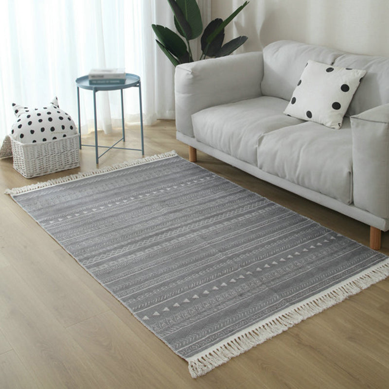 Lisslune | Simple Living Room Rug Multicolored Geometric Printed Area Rug Cotton Pet Friendly Easy Care Indoor Rug