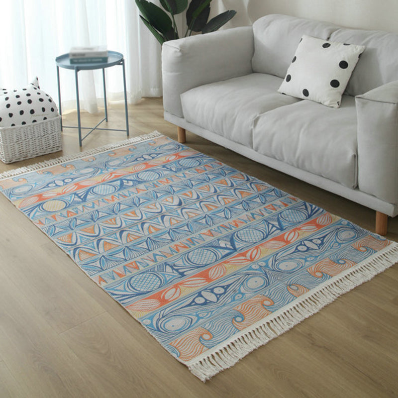 Lisslune | Simple Living Room Rug Multicolored Geometric Printed Area Rug Cotton Pet Friendly Easy Care Indoor Rug