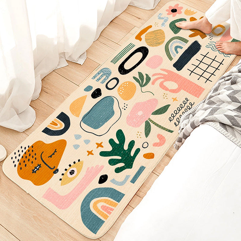 Lisslune | Cute Bedroom Rug Multicolored Cartoon Print Indoor Rug Polyester Anti-Slip Back Pet-Friendly Carpet