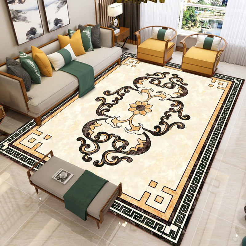 Lisslune | Trendy Living Room Rug Colorful Flower Printed Area Rug Synthetic Non-Slip Back Stain Resistant Indoor Rug