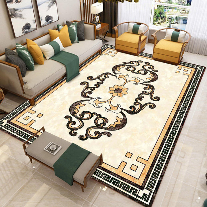Lisslune | Trendy Living Room Rug Colorful Flower Printed Area Rug Synthetic Non-Slip Back Stain Resistant Indoor Rug