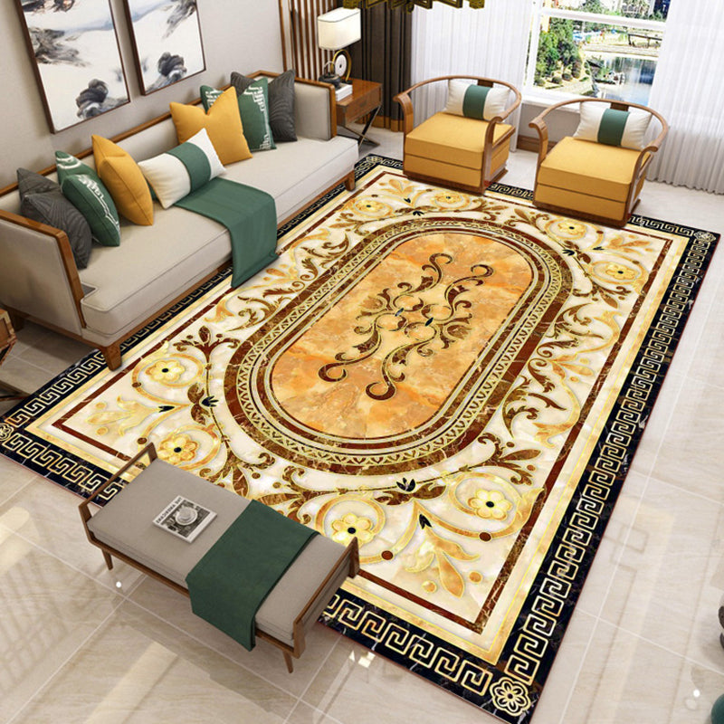 Lisslune | Trendy Living Room Rug Colorful Flower Printed Area Rug Synthetic Non-Slip Back Stain Resistant Indoor Rug