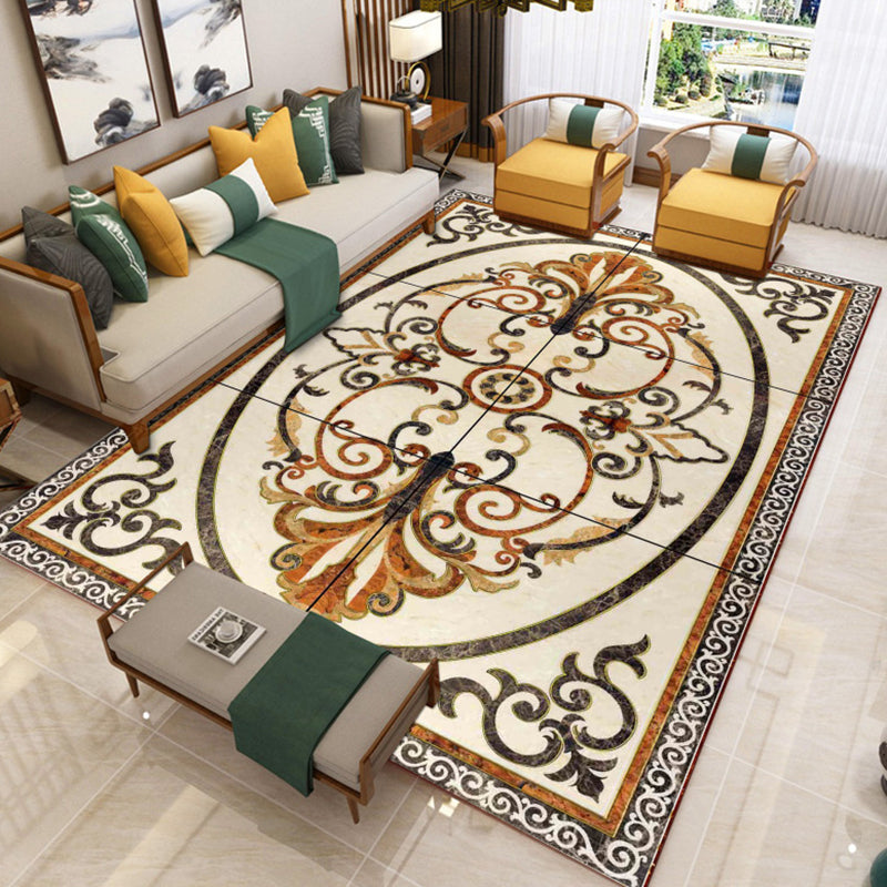 Lisslune | Trendy Living Room Rug Colorful Flower Printed Area Rug Synthetic Non-Slip Back Stain Resistant Indoor Rug