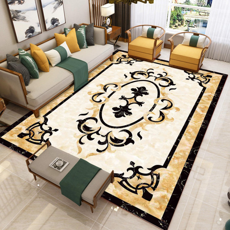 Lisslune | Trendy Living Room Rug Colorful Flower Printed Area Rug Synthetic Non-Slip Back Stain Resistant Indoor Rug