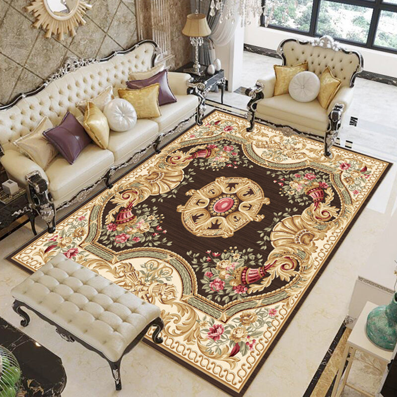 Lisslune | Multicolor Modern Rug Polyester Floral Print Area Rug Non-Slip Backing Stain Resistant Indoor Rug for the Living Room