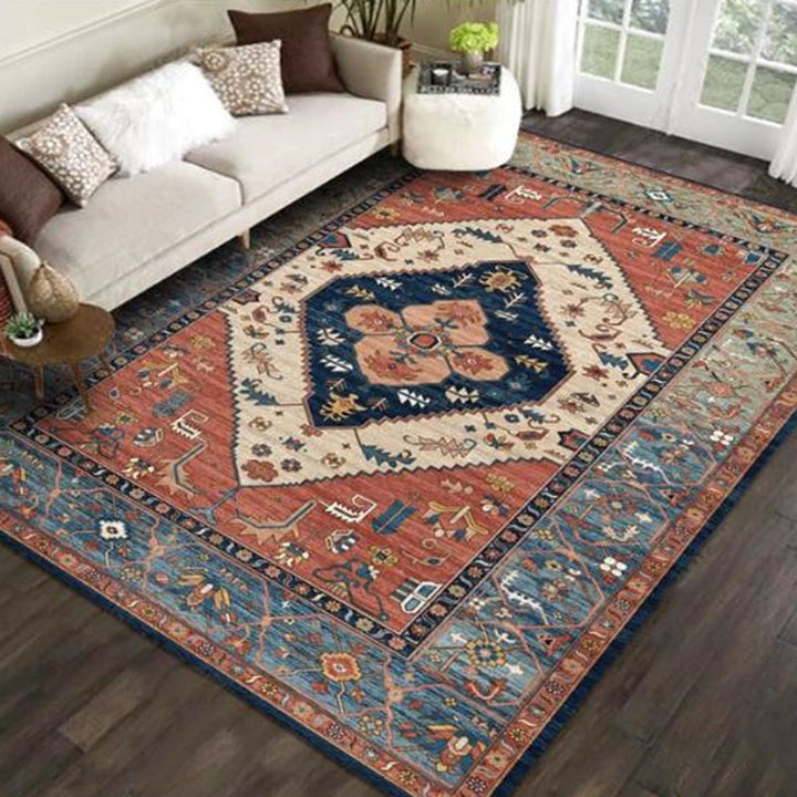 Lisslune | Multicolored Novelty Rug Cotton Blend Plaid Pattern Area Rug Non-Slip Pet Friendly Carpet for the Living Room