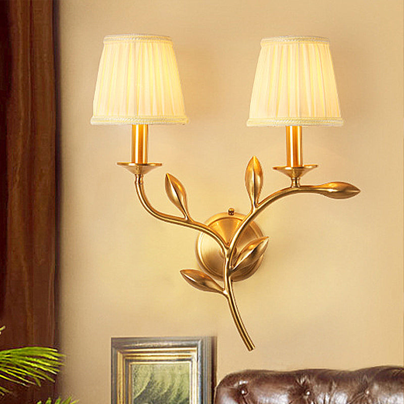 Skørter | Brass pleated shade wall lamp American rustic fabric 1/2-bulb living room wall lamp sconce