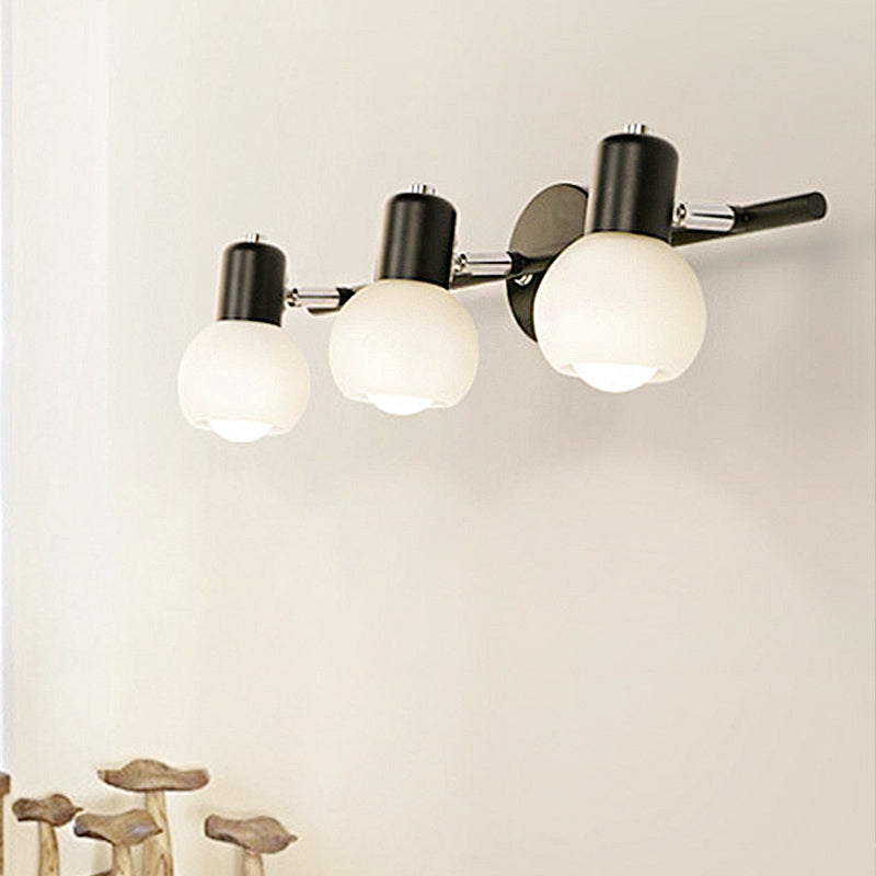 Skørter | Globe Frosted Glass Vanity Lighting Traditional Style 2/3 Lights Bathroom Wall Mounted Lamp in Black