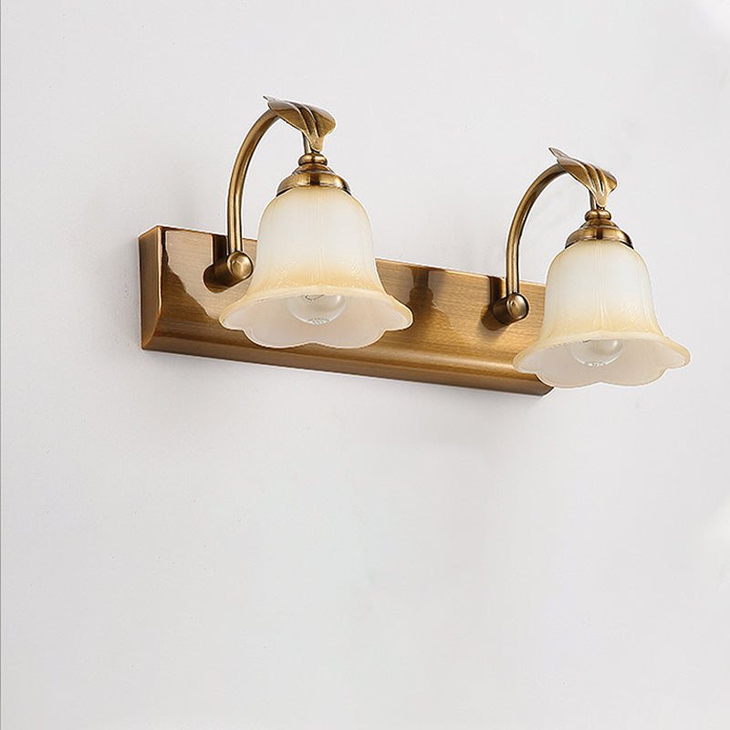 Skørter | 1/2/3 Lights Frosted Glass Vanity Light Traditional Brass Flare Bedroom Wall Lamp with Gooseneck Arm