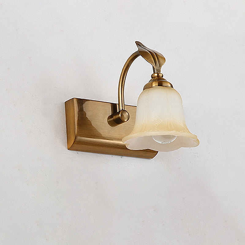 Skørter | 1/2/3 Lights Frosted Glass Vanity Light Traditional Brass Flare Bedroom Wall Lamp with Gooseneck Arm