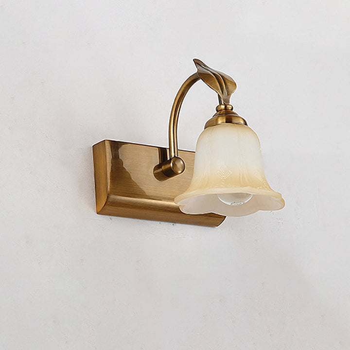 Skørter | 1/2/3 Lights Frosted Glass Vanity Light Traditional Brass Flare Bedroom Wall Lamp with Gooseneck Arm