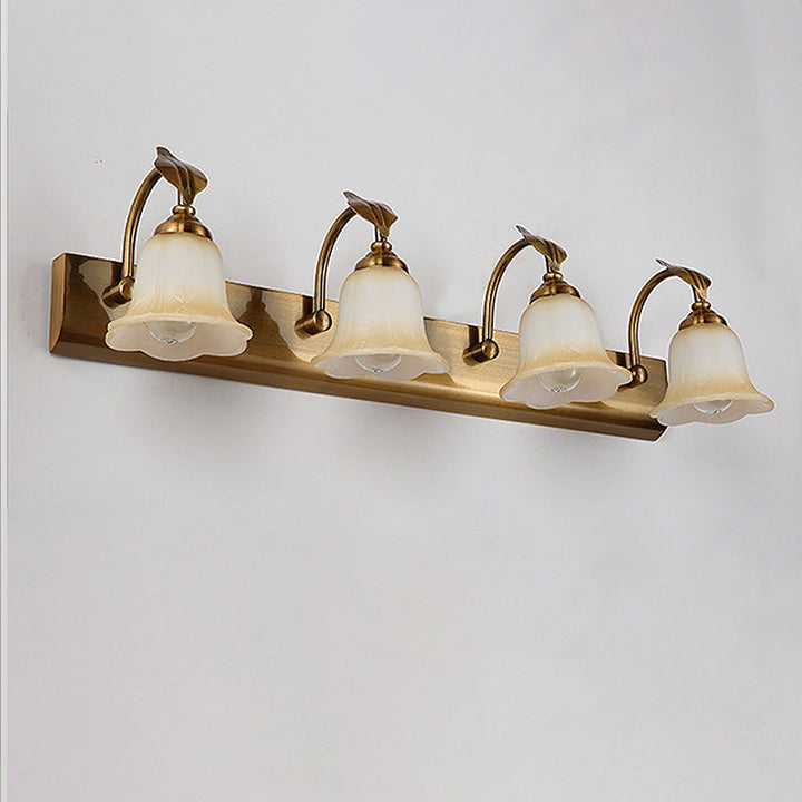 Skørter | 1/2/3 Lights Frosted Glass Vanity Light Traditional Brass Flare Bedroom Wall Lamp with Gooseneck Arm