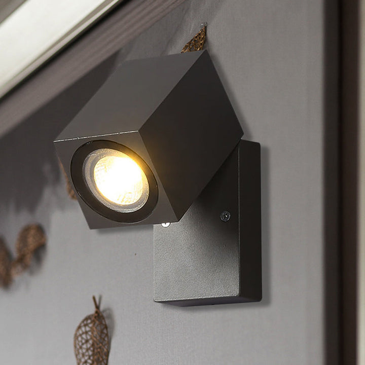 Lisslune | Gray cubic shade wall light industrial style metallic LED patio adjustable wall mounted lamp