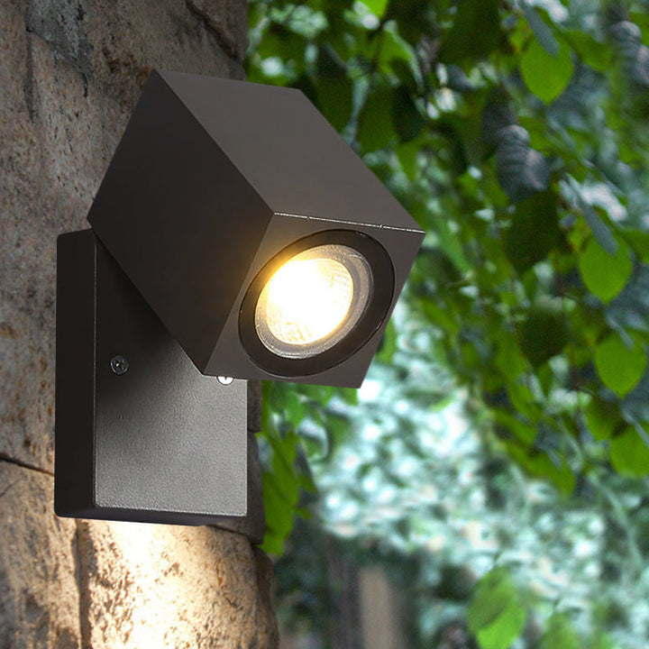 Lisslune | Gray cubic shade wall light industrial style metallic LED patio adjustable wall mounted lamp