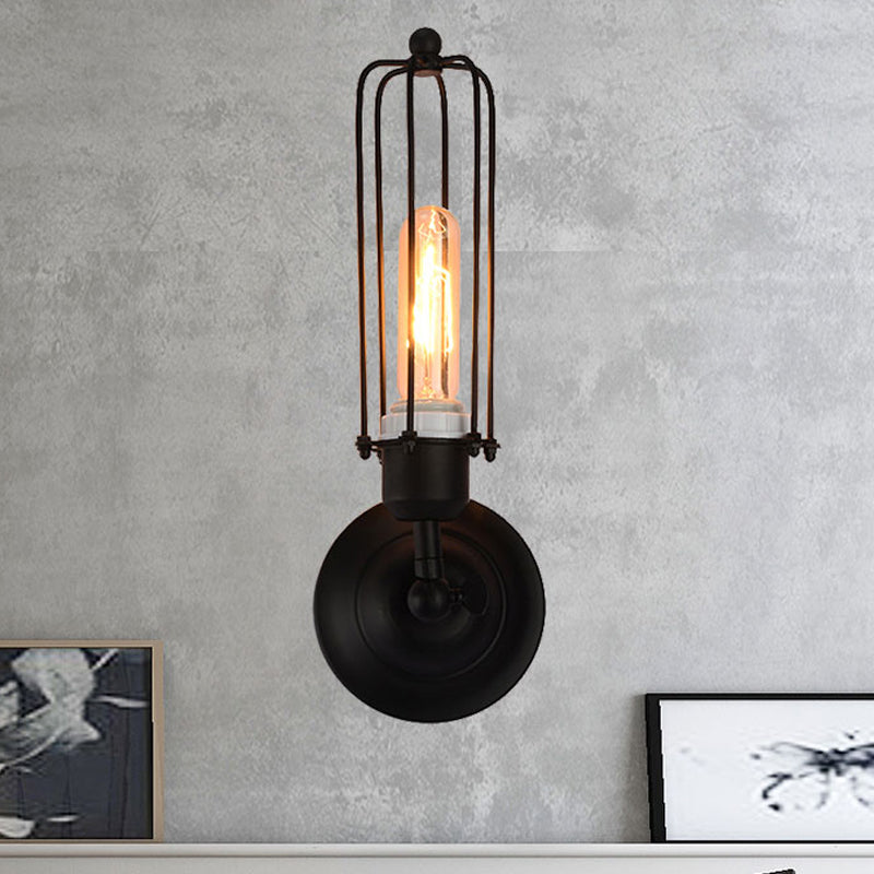 Skørter | 1/2-Bulb Linear Cage Wall Lamp Industrial Black/Rust Metal Wall Lighting Fixture for Living Room