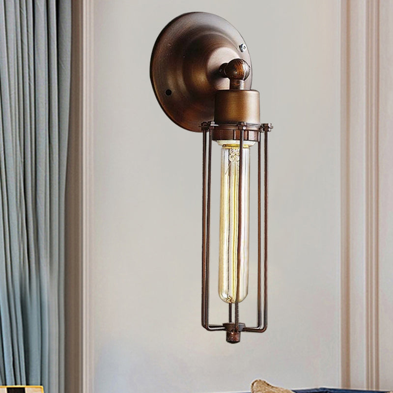Skørter | 1/2/4-light cage wall sconce lighting with tubular industrial bronze wrought iron wall lamp for dining table