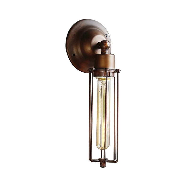 Skørter | 1/2/4-light cage wall sconce lighting with tubular industrial bronze wrought iron wall lamp for dining table
