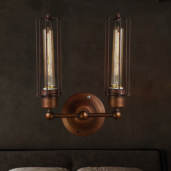 Skørter | 1/2/4-light cage wall sconce lighting with tubular industrial bronze wrought iron wall lamp for dining table