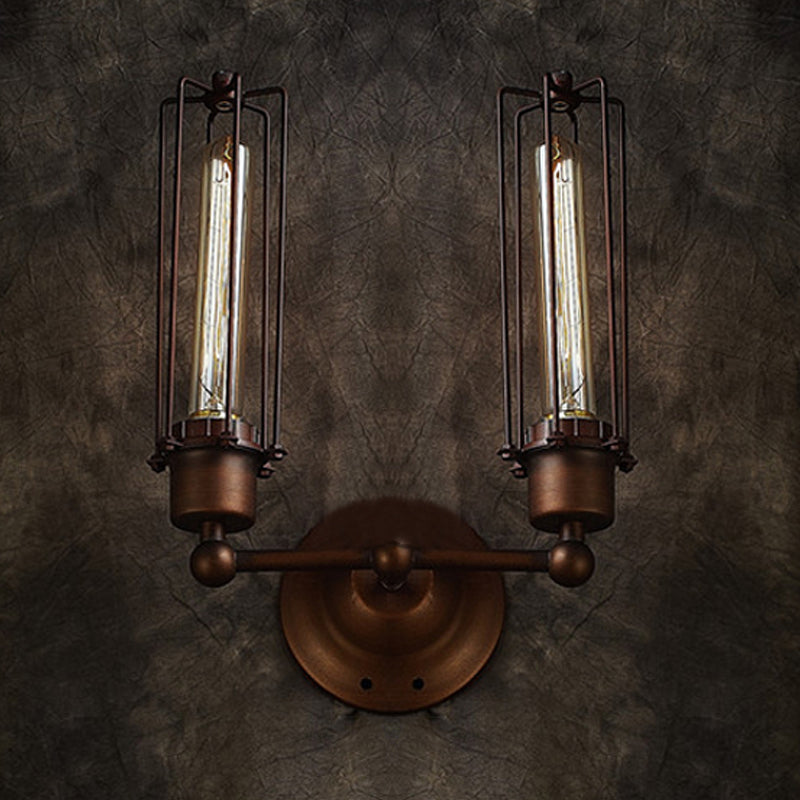 Skørter | 1/2/4-light cage wall sconce lighting with tubular industrial bronze wrought iron wall lamp for dining table