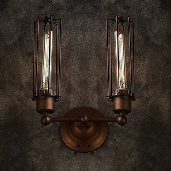 Skørter | 1/2/4-light cage wall sconce lighting with tubular industrial bronze wrought iron wall lamp for dining table