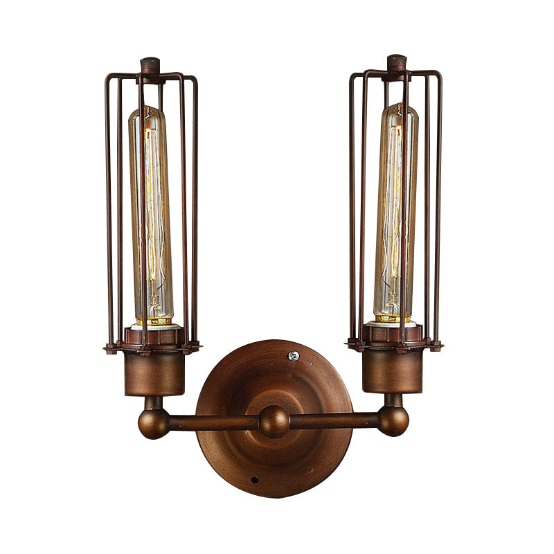 Skørter | 1/2/4-light cage wall sconce lighting with tubular industrial bronze wrought iron wall lamp for dining table