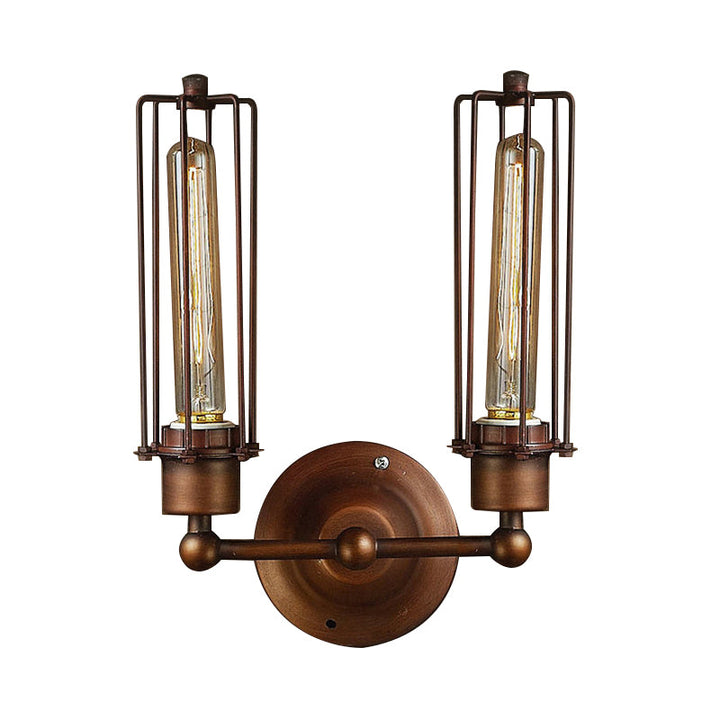 Skørter | 1/2/4-light cage wall sconce lighting with tubular industrial bronze wrought iron wall lamp for dining table