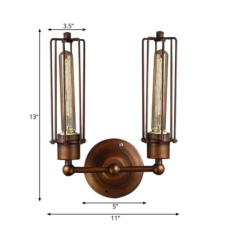 Skørter | 1/2/4-light cage wall sconce lighting with tubular industrial bronze wrought iron wall lamp for dining table