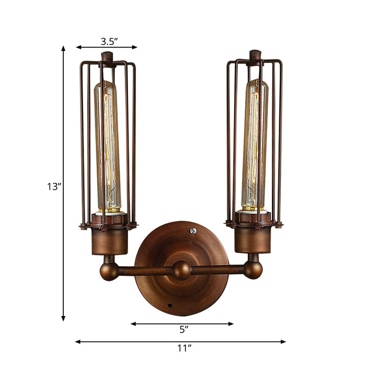 Skørter | 1/2/4-light cage wall sconce lighting with tubular industrial bronze wrought iron wall lamp for dining table