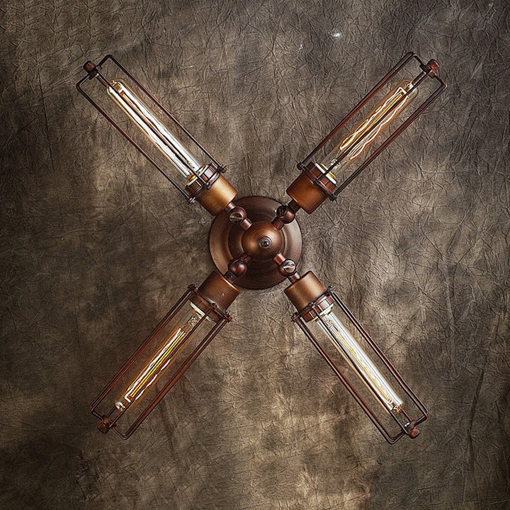 Skørter | 1/2/4-light cage wall sconce lighting with tubular industrial bronze wrought iron wall lamp for dining table