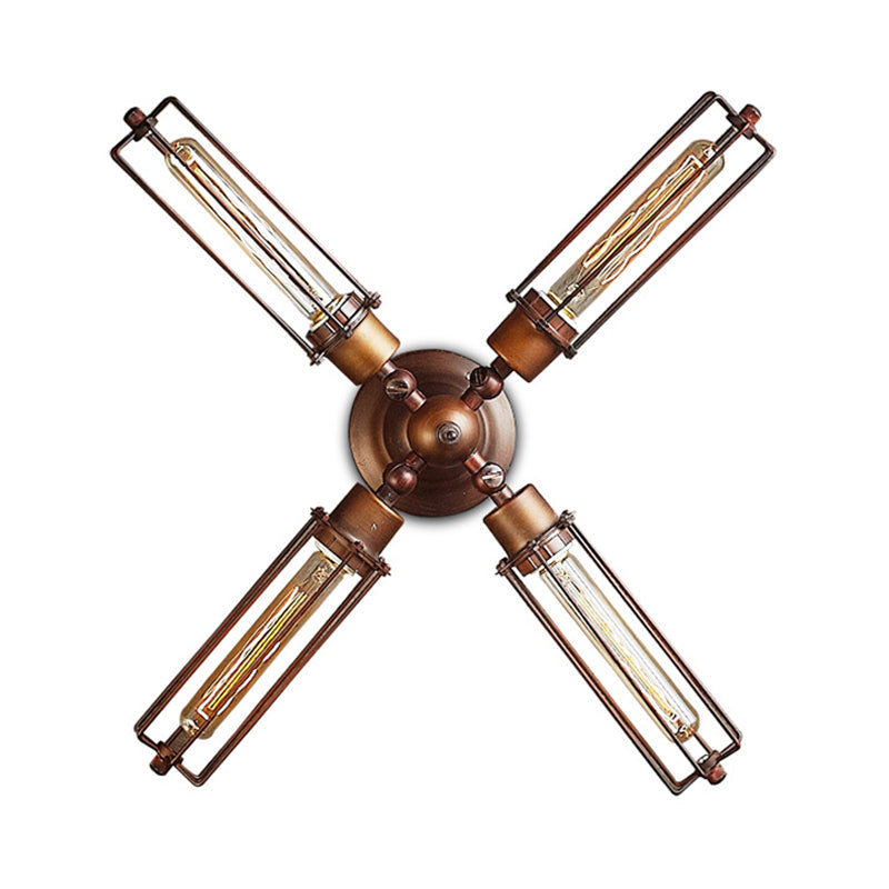 Skørter | 1/2/4-light cage wall sconce lighting with tubular industrial bronze wrought iron wall lamp for dining table