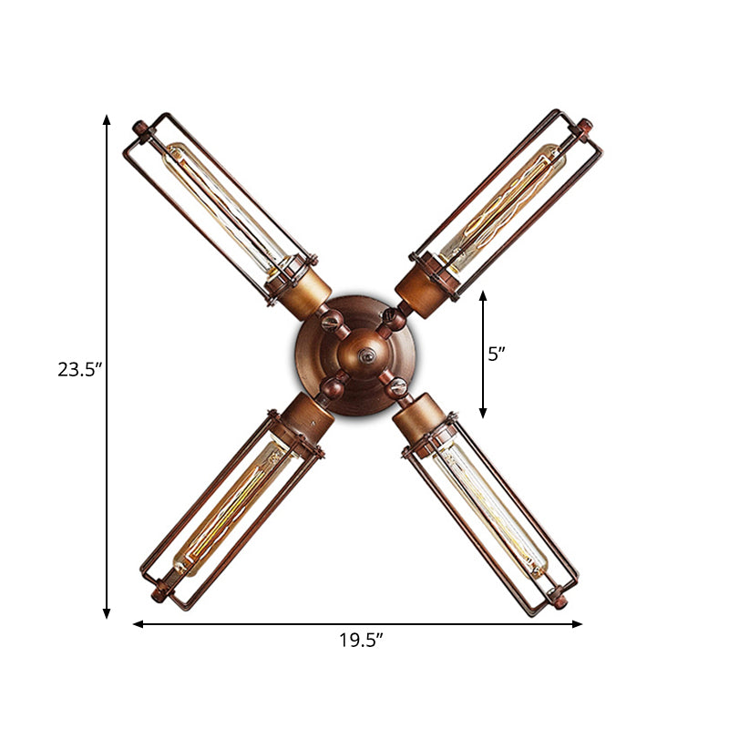 Skørter | 1/2/4-light cage wall sconce lighting with tubular industrial bronze wrought iron wall lamp for dining table