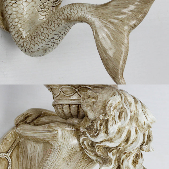 Lisslune | Shell Bowl/Dome Wall Lamp Rustic Tiffany 1 Light Wall Sconce with Resin Mermaid in Beige