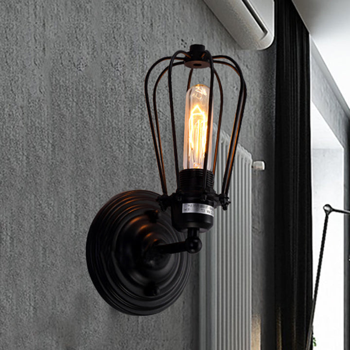 Lisslune | 1 Head Wall Scone Light with Bulb Cage Shade Metal Industrial Rustic Hallway Wall Lighting in Black, 2 Packs