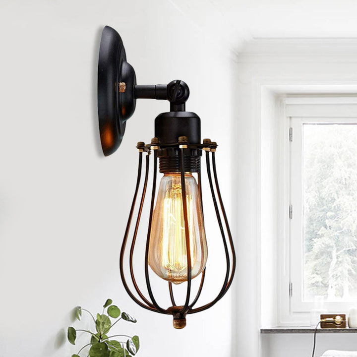 Lisslune | 2 Packs Gek cage-brick metal wall lamp Industrial style 1 light bedroom wall mounting lamp with bulb shape