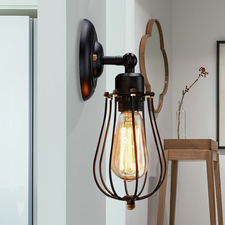 Lisslune | 2 Packs Gek cage-brick metal wall lamp Industrial style 1 light bedroom wall mounting lamp with bulb shape