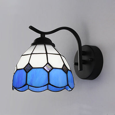 Lisslune | Mediterranean Dome Wall Lighting with Curved Arm Colored Glass 1 Light Sconces in White/Clear