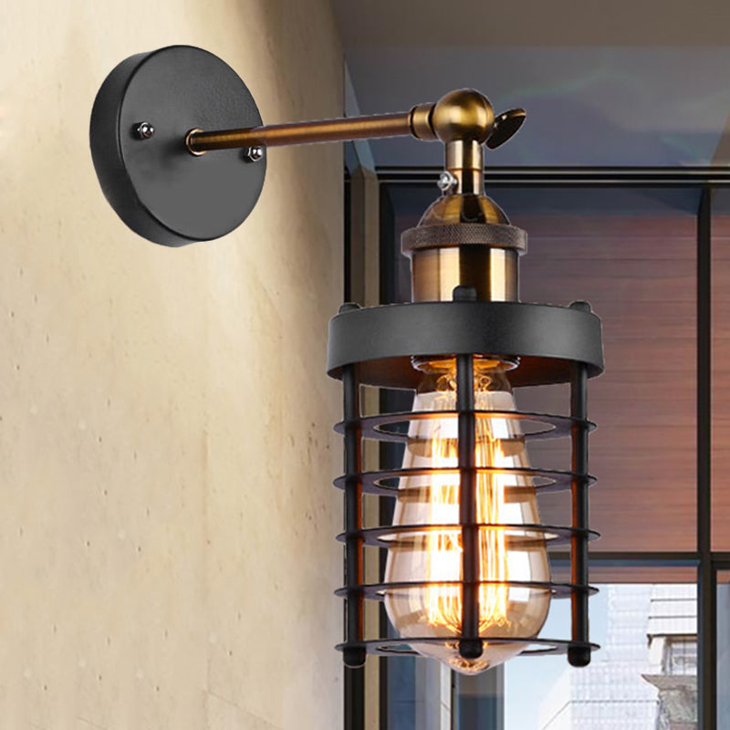 Skørter | Metal Striped Wall Lighting Industrial Rustic 1 Light Indoor Mini Wall Model Lighting with Cylindrical Shade