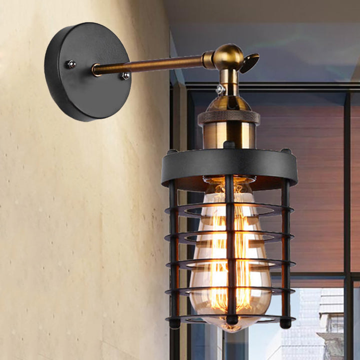 Skørter | Metal Striped Wall Lighting Industrial Rustic 1 Light Indoor Mini Wall Model Lighting with Cylindrical Shade