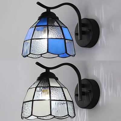 Lisslune | Tiffany Dome Wall Mount Light Integrated Glass 1 Light Bathroom Wall Sconces Light in White/Blue