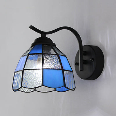 Lisslune | Tiffany Dome Wall Mount Light Integrated Glass 1 Light Bathroom Wall Sconces Light in White/Blue