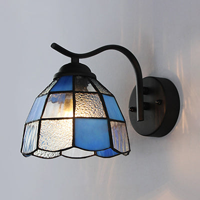 Lisslune | Tiffany Dome Wall Mount Light Integrated Glass 1 Light Bathroom Wall Sconces Light in White/Blue