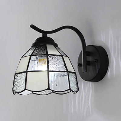 Lisslune | Tiffany Dome Wall Mount Light Integrated Glass 1 Light Bathroom Wall Sconces Light in White/Blue