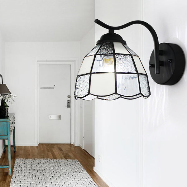 Lisslune | Tiffany Dome Wall Mount Light Integrated Glass 1 Light Bathroom Wall Sconces Light in White/Blue