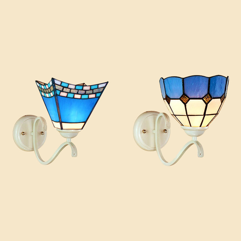 Lisslune | Nautical Stained Glass Dome / Swallow-Tail Wall Mount Light 1 Light Indoor Wall Sconce Light in White