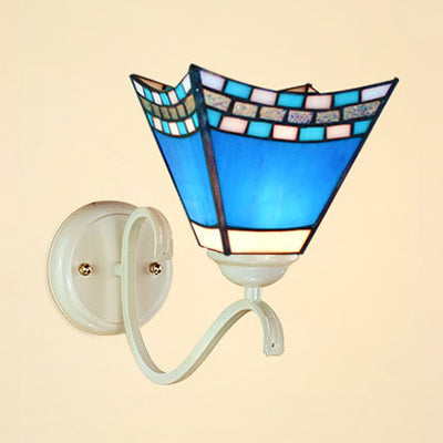 Lisslune | Nautical Stained Glass Dome / Swallow-Tail Wall Mount Light 1 Light Indoor Wall Sconce Light in White