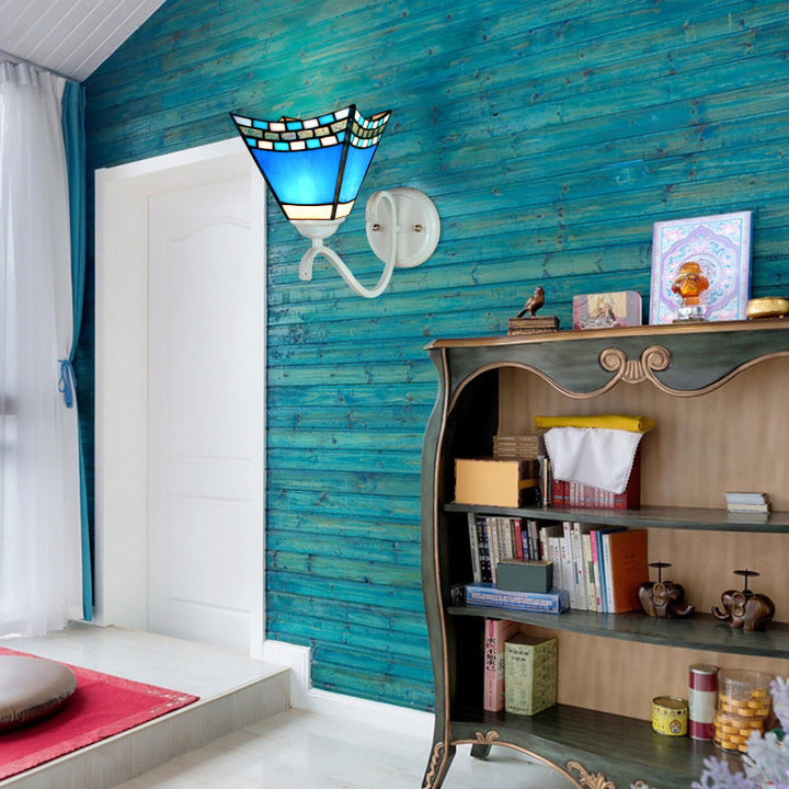 Lisslune | Nautical Stained Glass Dome / Swallow-Tail Wall Mount Light 1 Light Indoor Wall Sconce Light in White