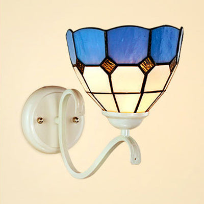 Lisslune | Nautical Stained Glass Dome / Swallow-Tail Wall Mount Light 1 Light Indoor Wall Sconce Light in White