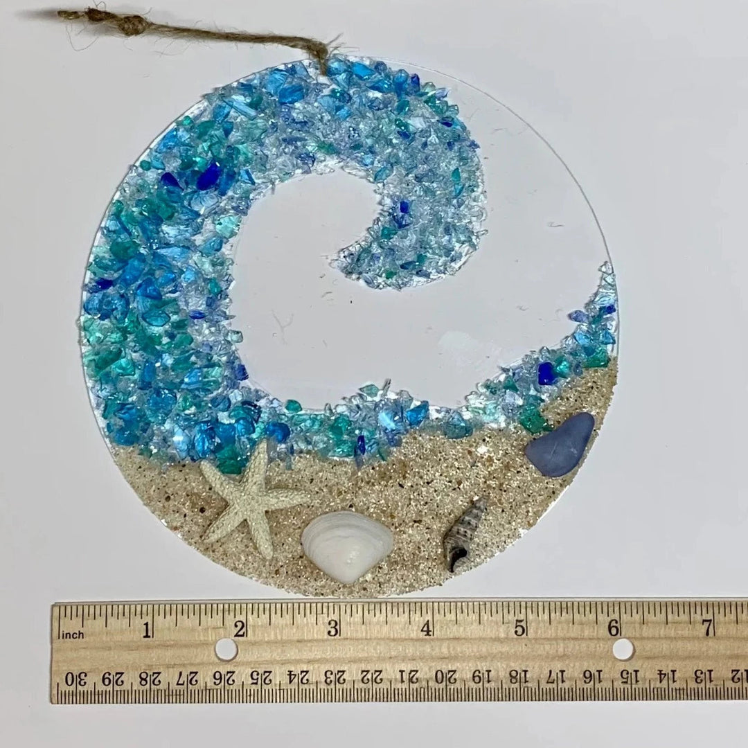 Lisslune | Sea glass sun catcher - Ocean breaking wave beach ornament