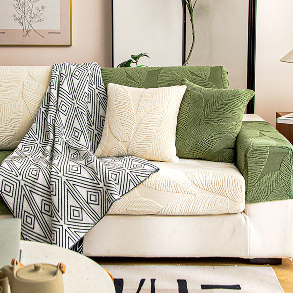 Lisslune | Modern Leaf Jacquard Waterproof Anti-Scratch Stretch Full Cover Sofa Cover